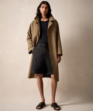 Italian Belted Balmacaan Trenchcoat in Olive