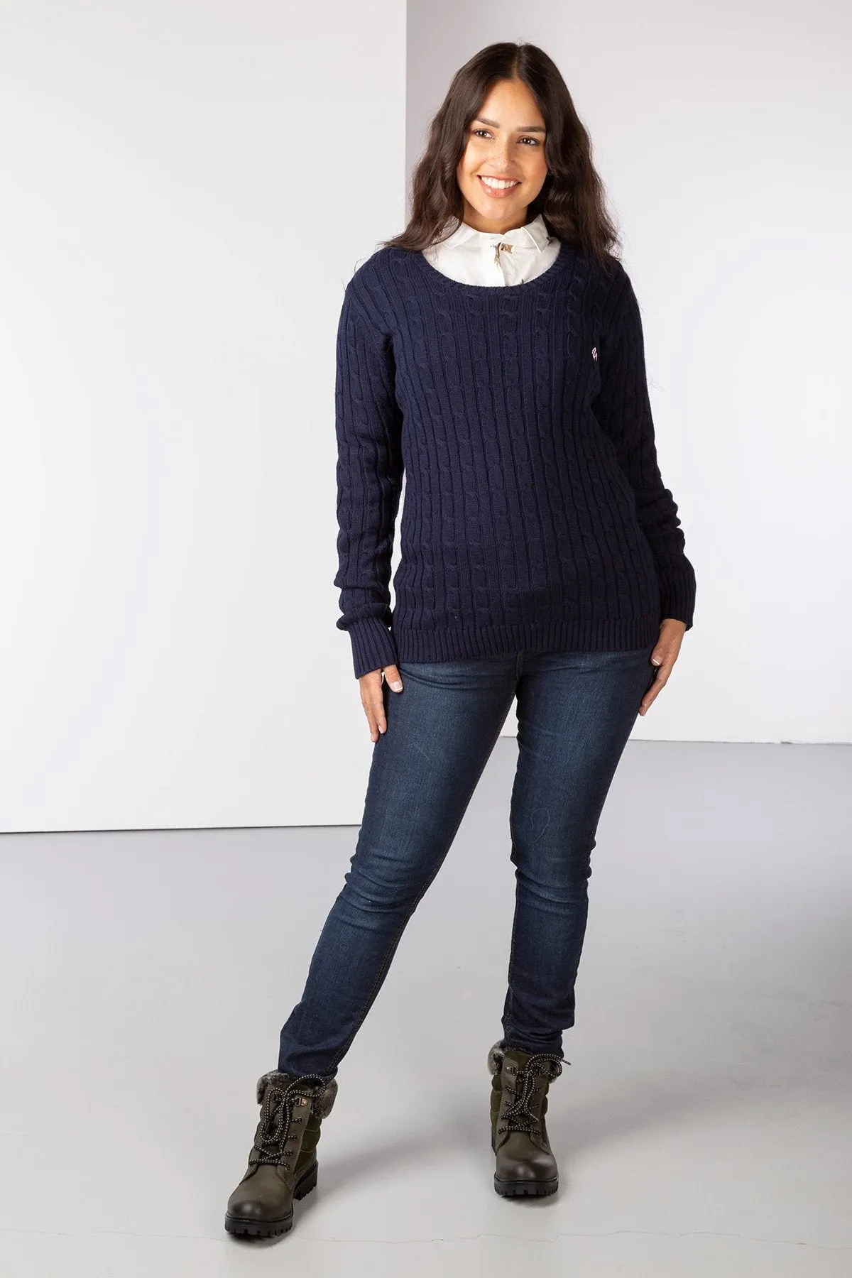 Ladies Crew Neck Cable Knit Jumper