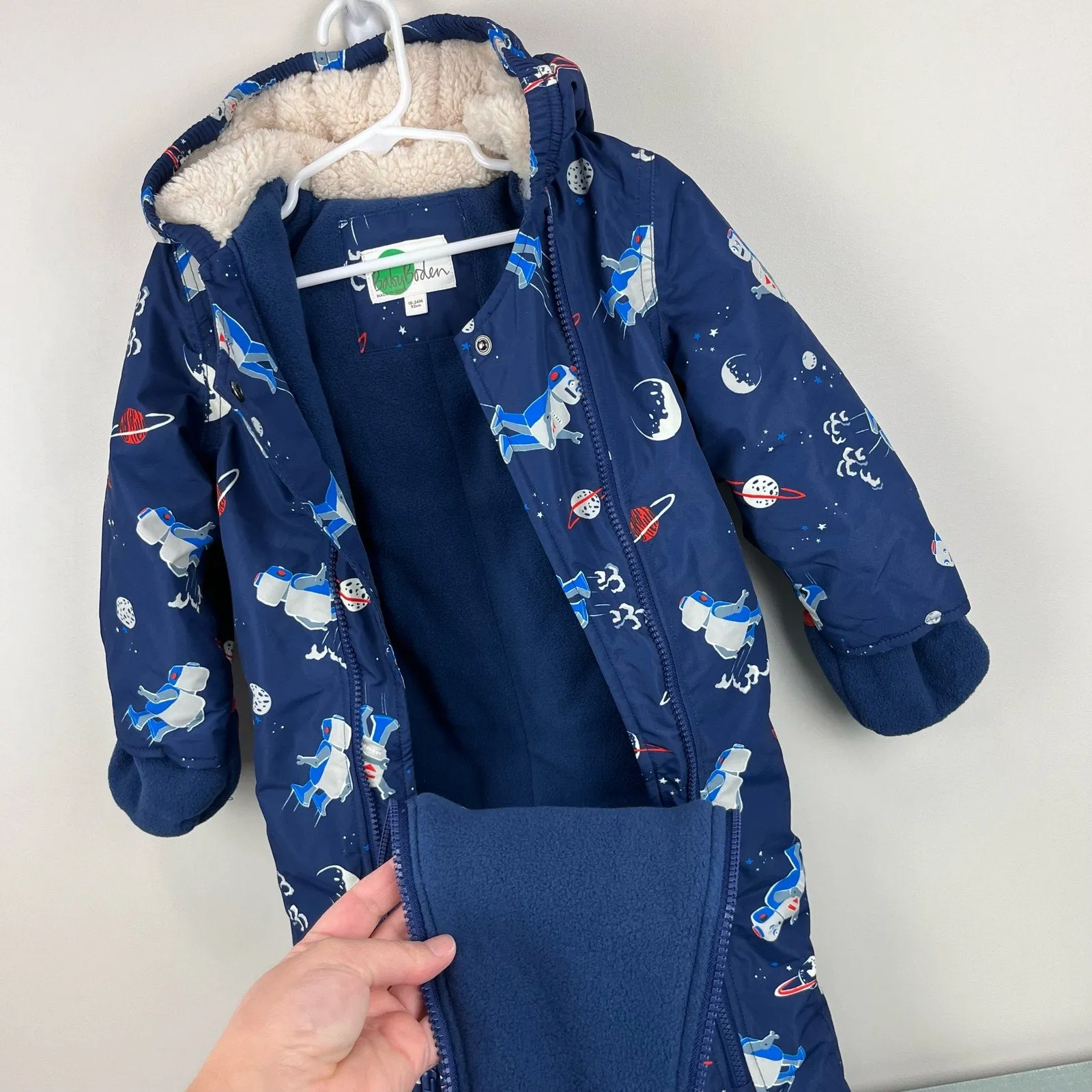 Mini Boden Space Robot Print Snowsuit Beacon Blue 18-24 Months