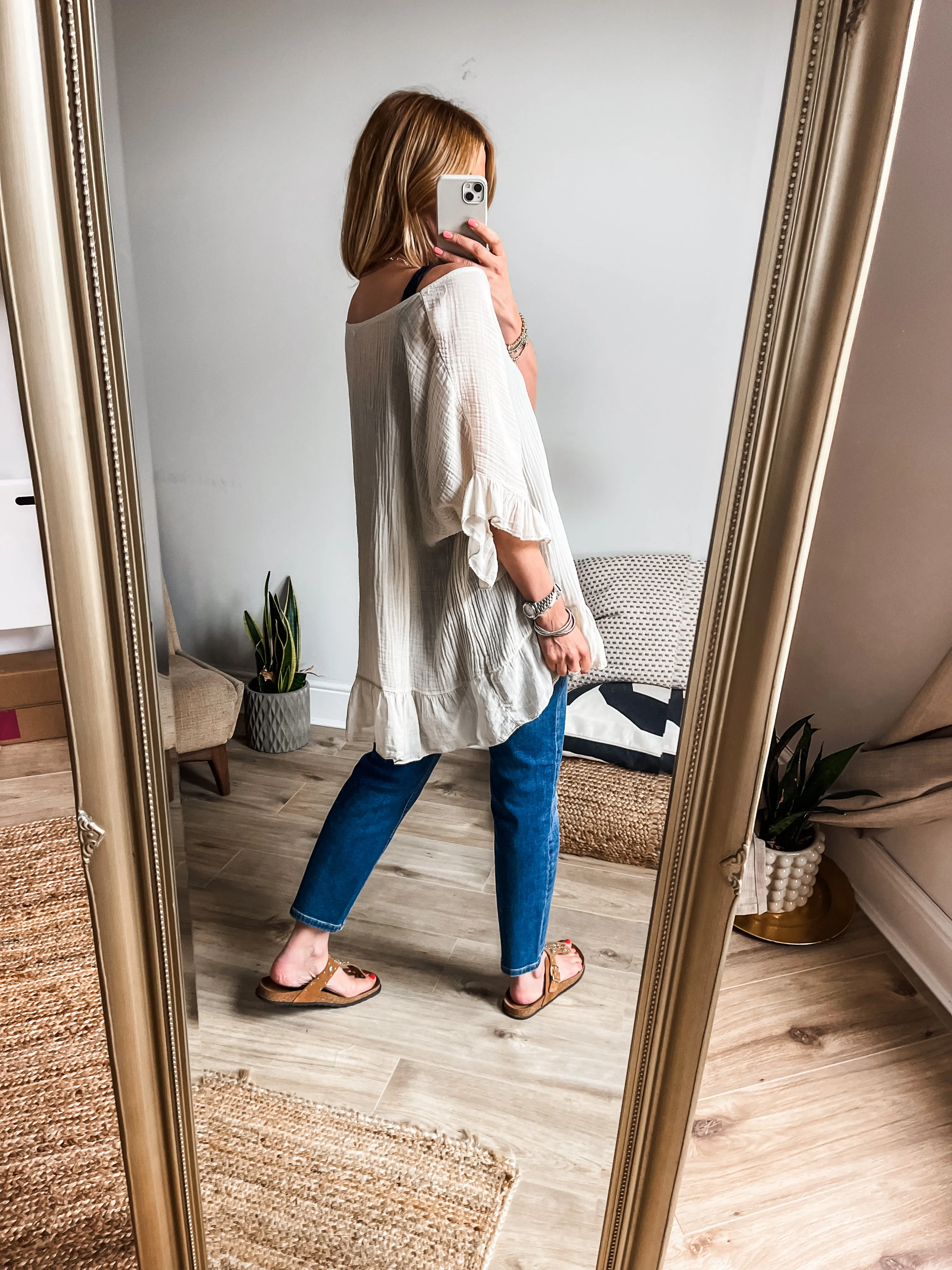 Oversized Cotton Crinkle Frill Hem Top