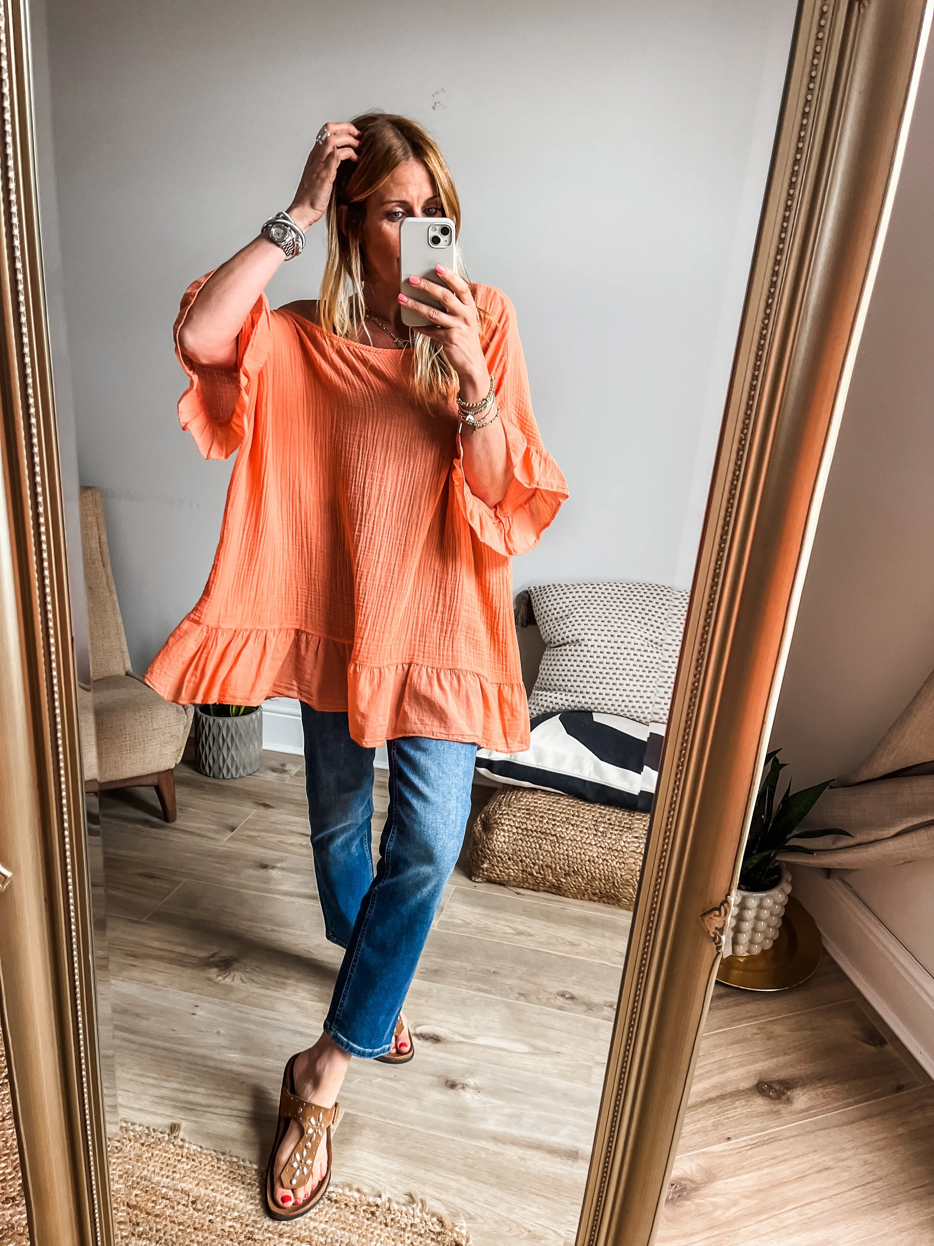 Oversized Cotton Crinkle Frill Hem Top