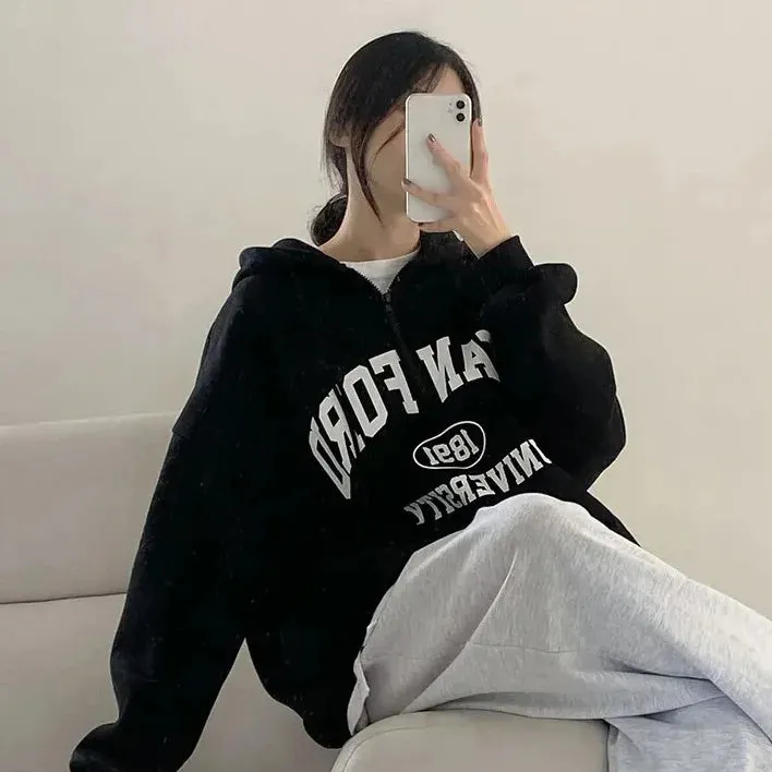 Oversized Designer  Cotton Fleece Hoodie Letter Print  Hooded Shirt