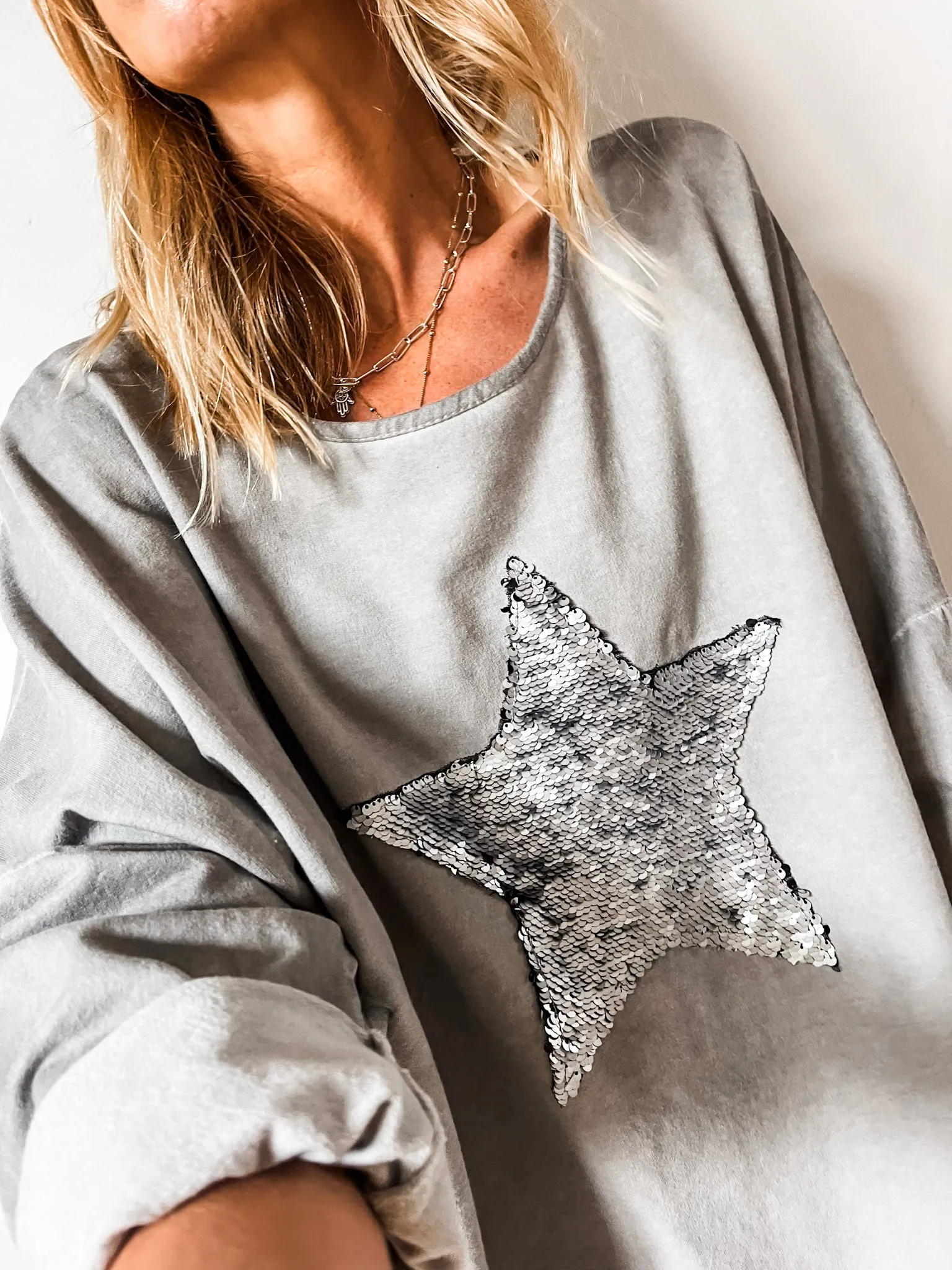 Oversized Jersey Top With Sequin Star