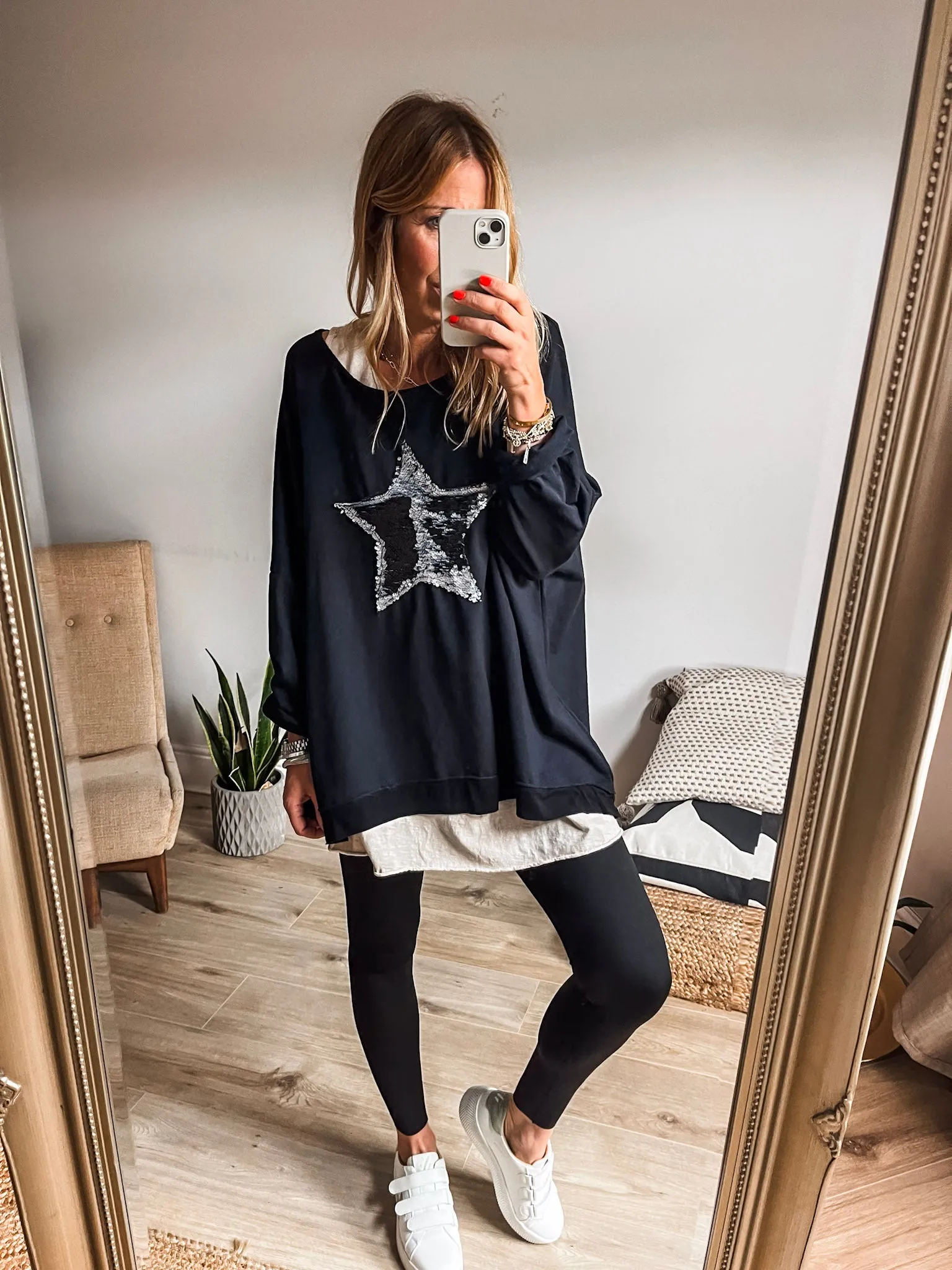 Oversized Jersey Top With Sequin Star