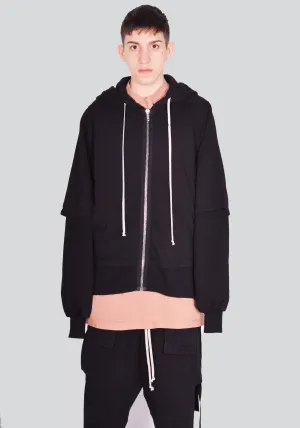 RICK OWENS DRKSHDW DU01D1270 RNF 09 ZIPPED HUSTLER SWEAT HOODIE BLACK